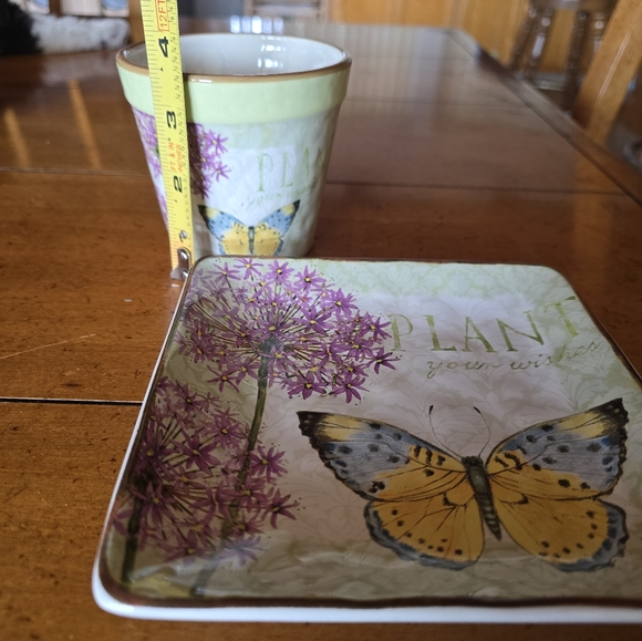 New Susan Winget butterfly floral "Plant your wishes"Herb Pot And Accessory tray - Picture 4 of 9